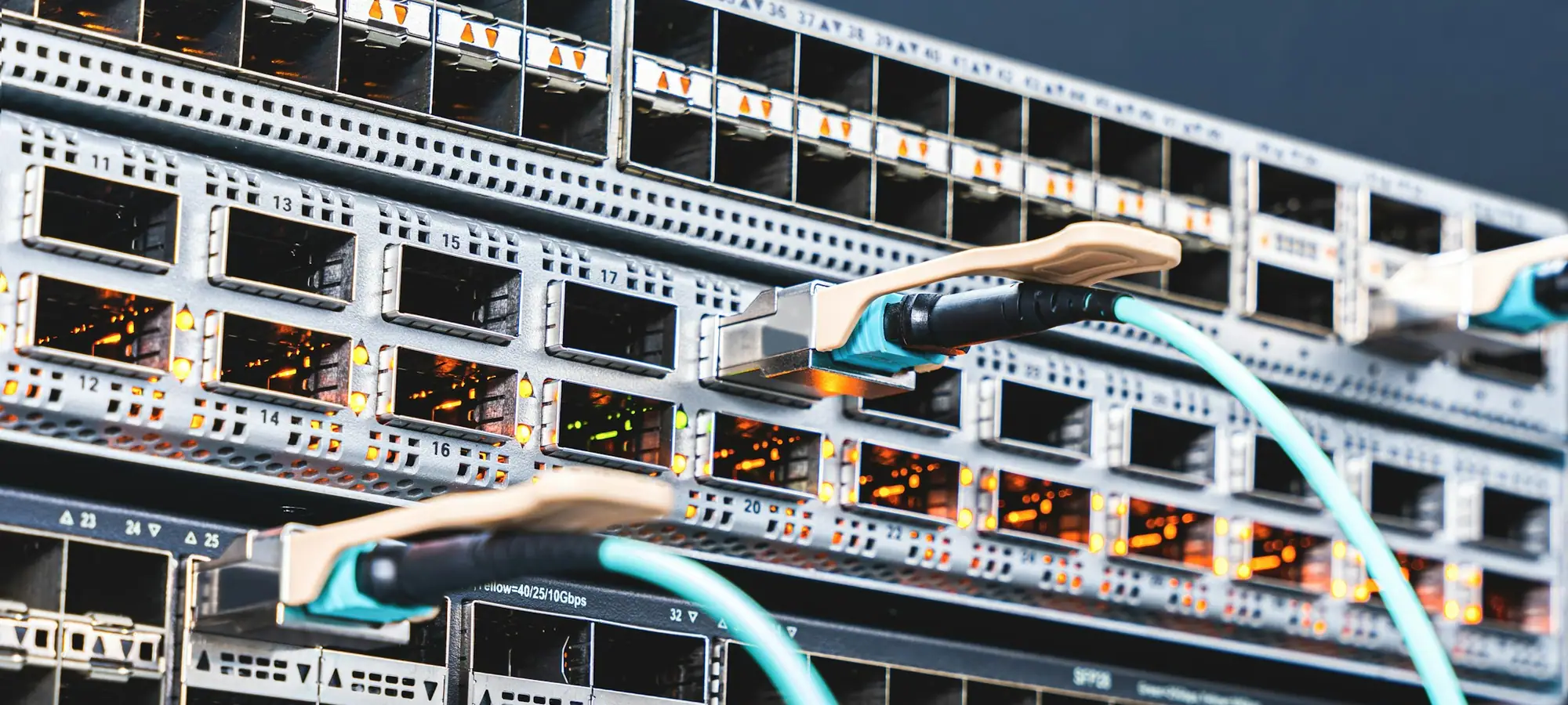 Cables connected to servers in a data center