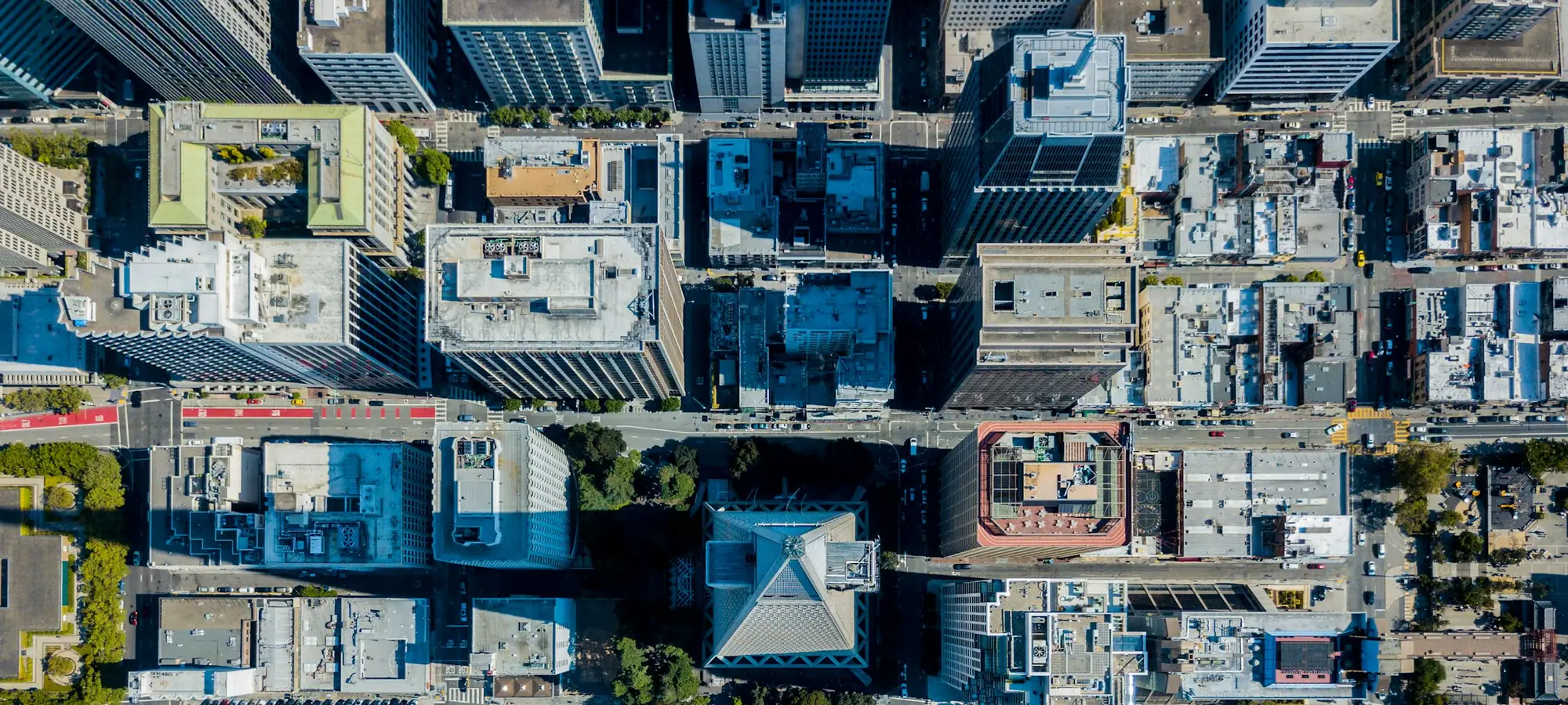 Aerial view of a downtown business district