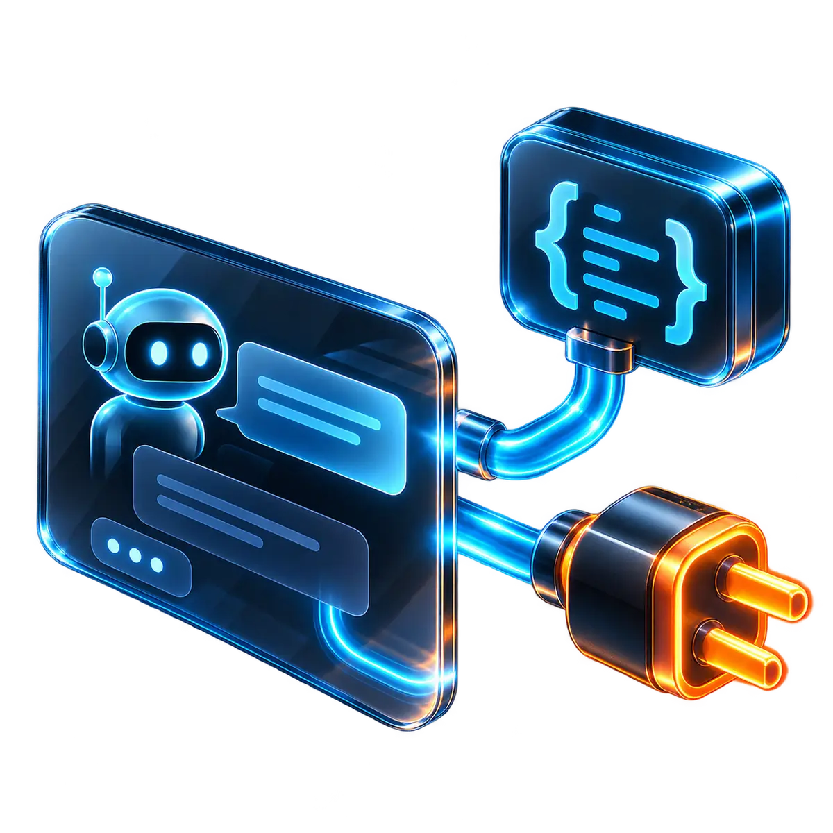 A GPT-powered application: an assistant conversation wired to application code through an API connector