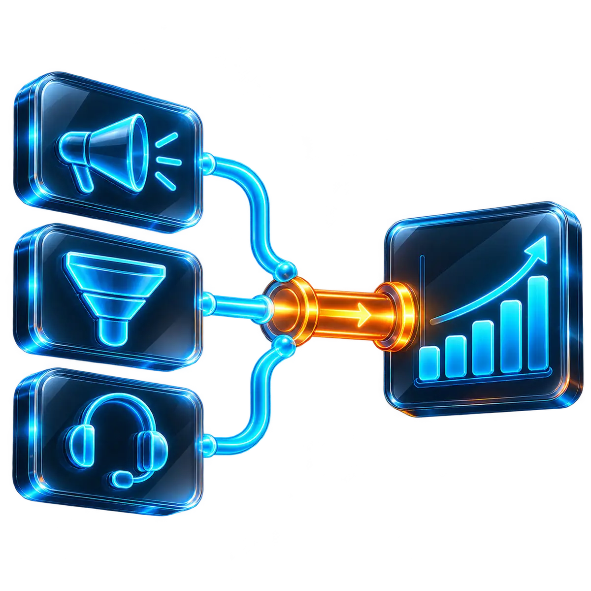Revenue operations: marketing, sales and service channels feeding one pipeline into revenue growth