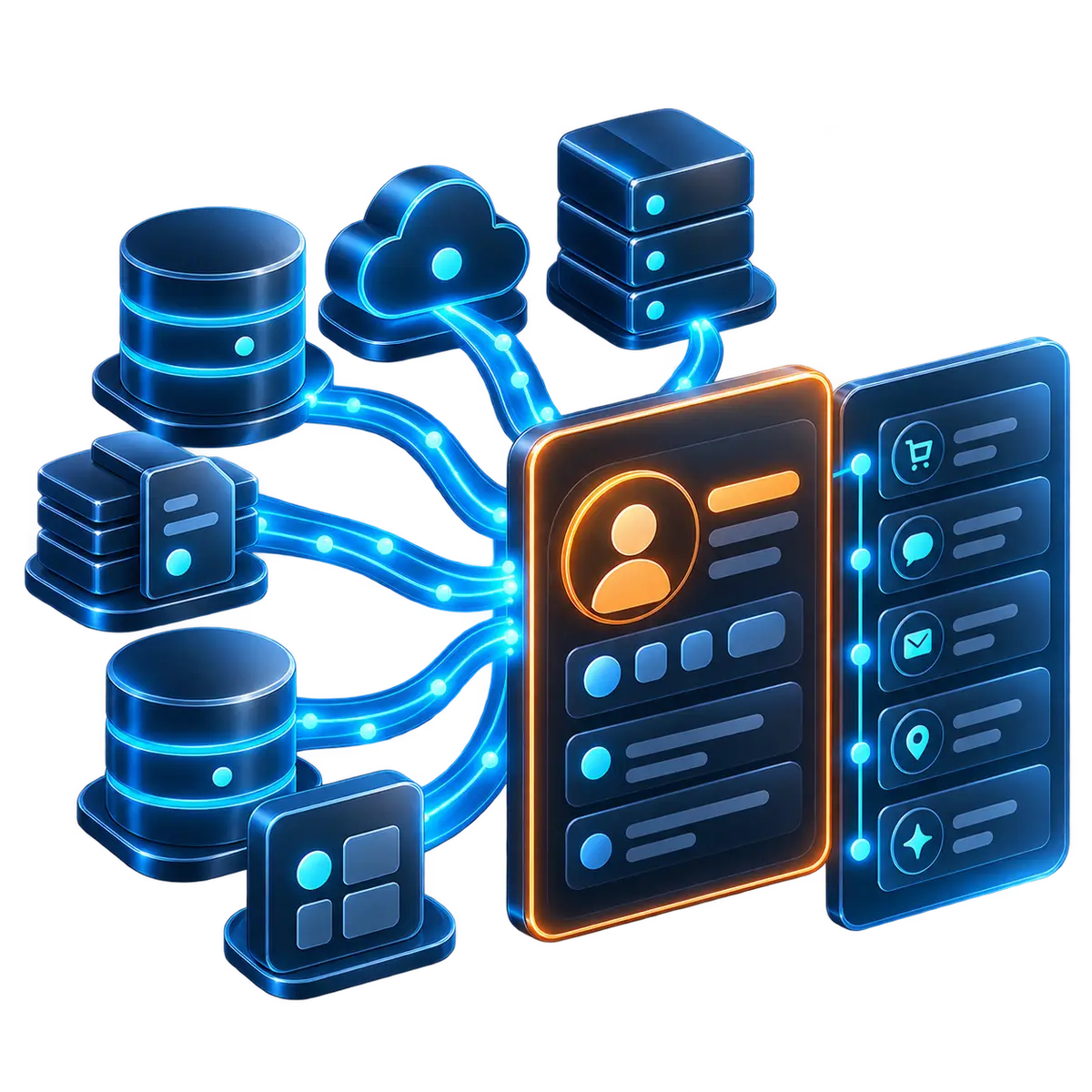 Salesforce Data Cloud: multiple source systems consolidated into a single unified customer profile with live activity