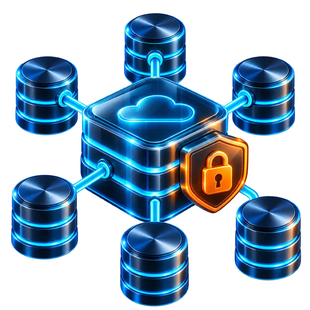 A Snowflake cloud data platform: distributed database nodes around a central secured store