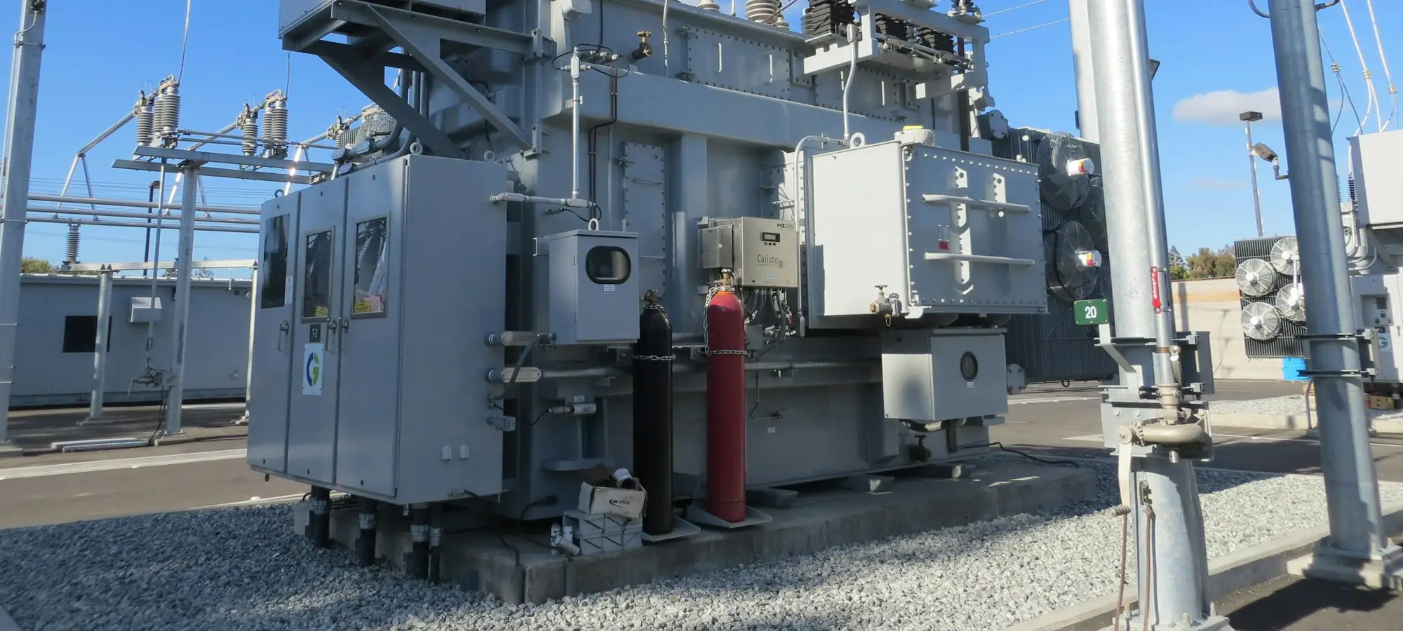 Electrical transformer at a utility substation