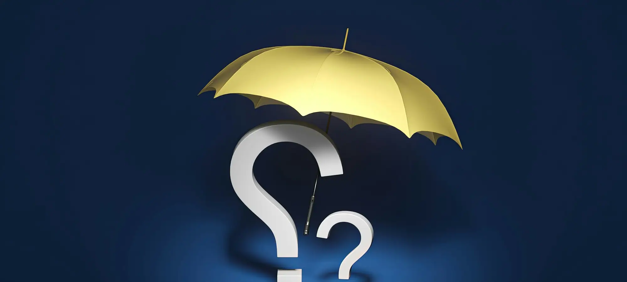 Umbrella sheltering a question mark, representing insurance coverage