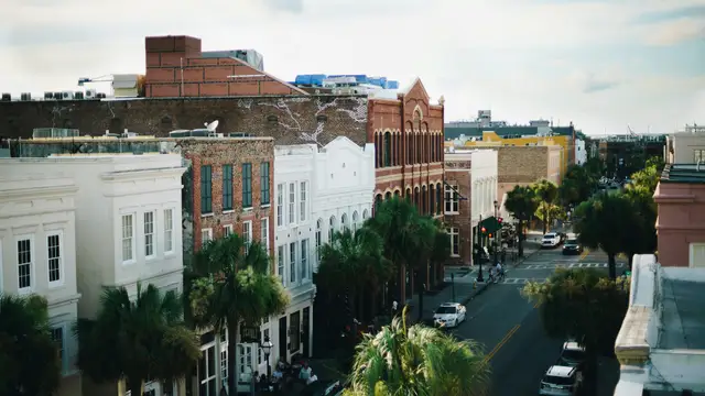 Historic buildings along a downtown Charleston street