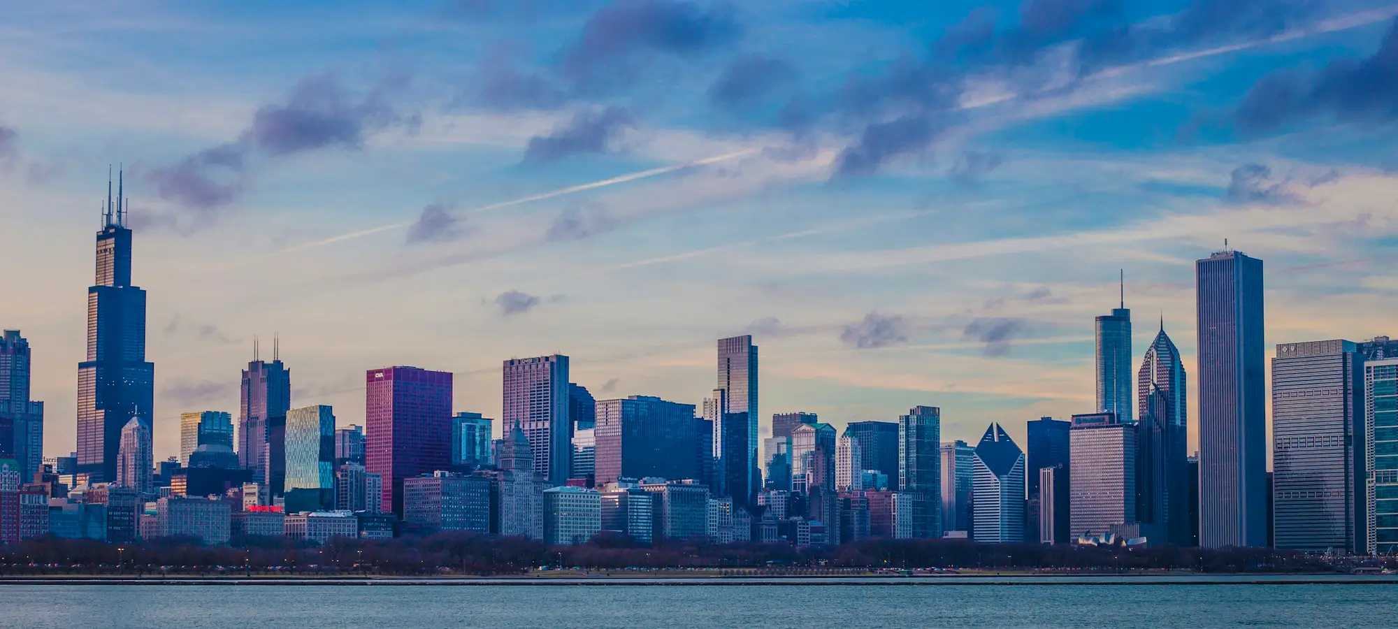 Chicago skyline across Lake Michigan