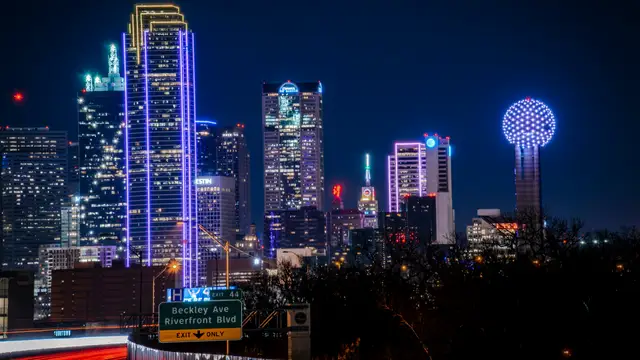 Dallas skyline and Reunion Tower at night