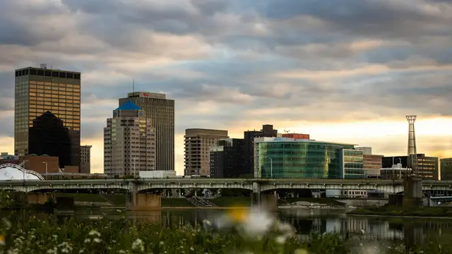 Downtown Dayton skyline along the river