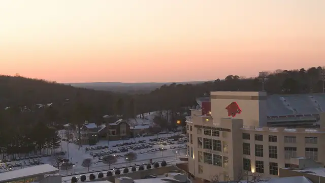 Razorback Stadium at sunset in Fayetteville, Arkansas