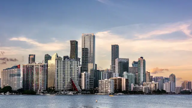 Miami skyline across the water