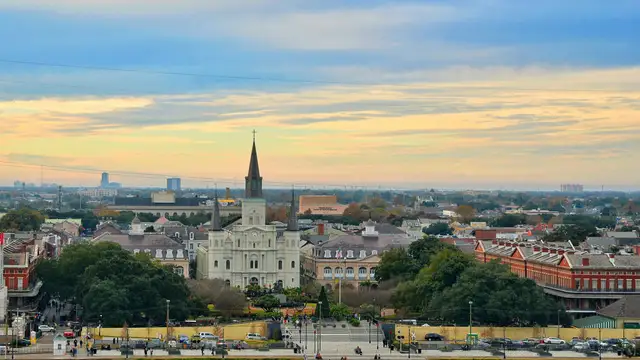 St. Louis Cathedral and Jackson Square in New Orleans at sunset