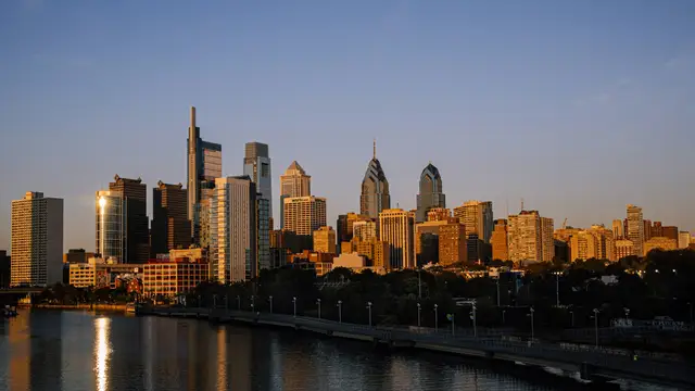 Philadelphia skyline at sunset