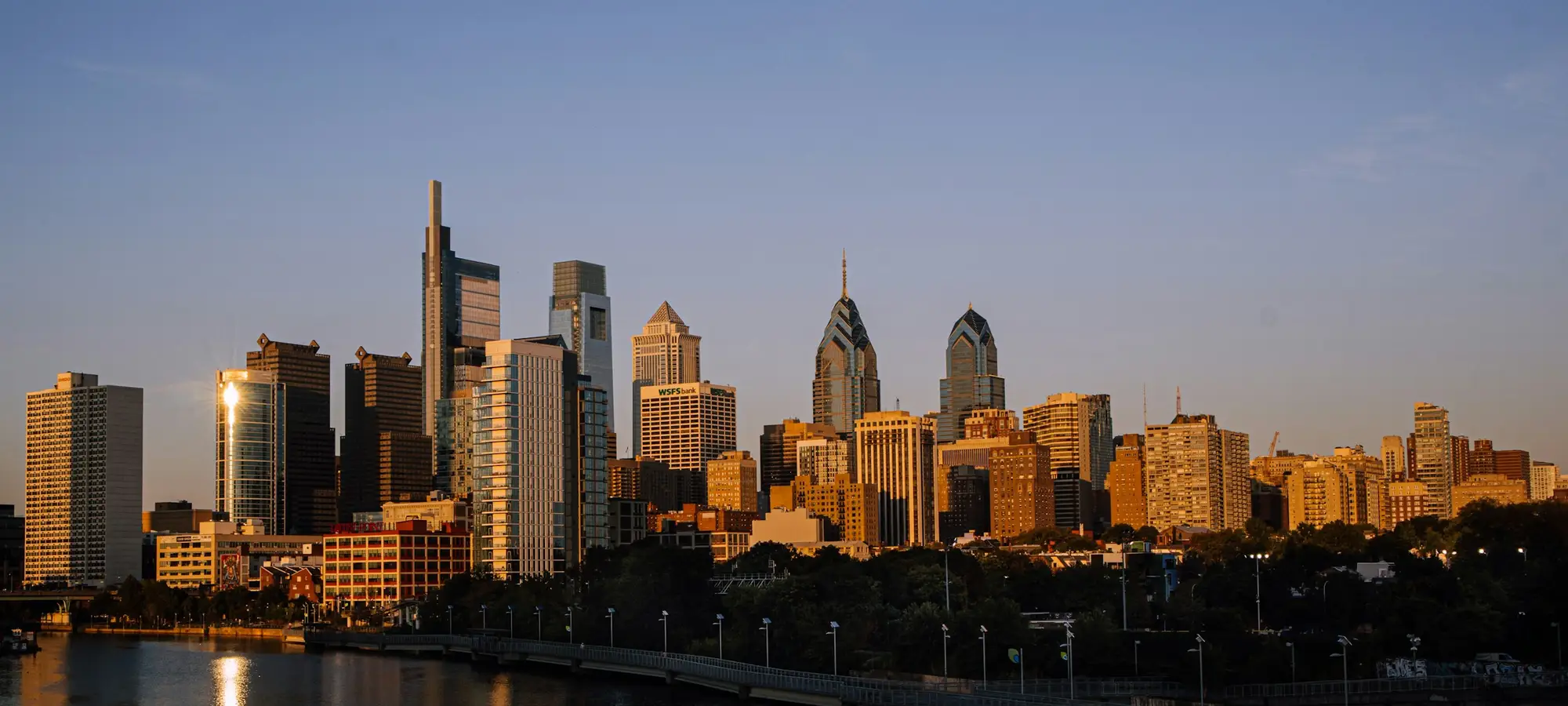 Philadelphia skyline at sunset
