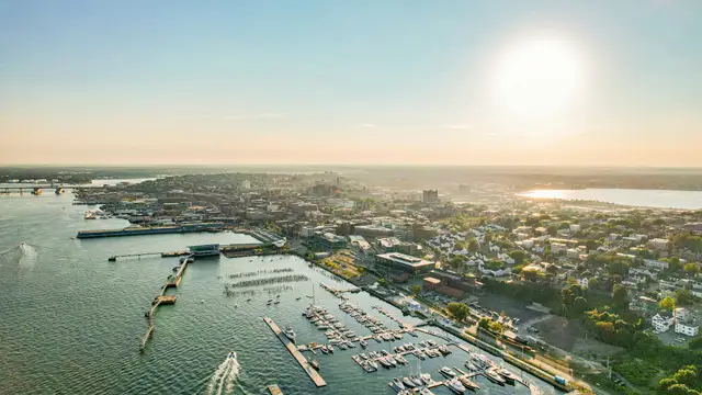 Portland, Maine waterfront and marinas from above