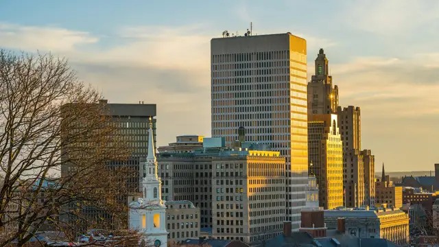 Downtown Providence, Rhode Island, skyline at golden hour