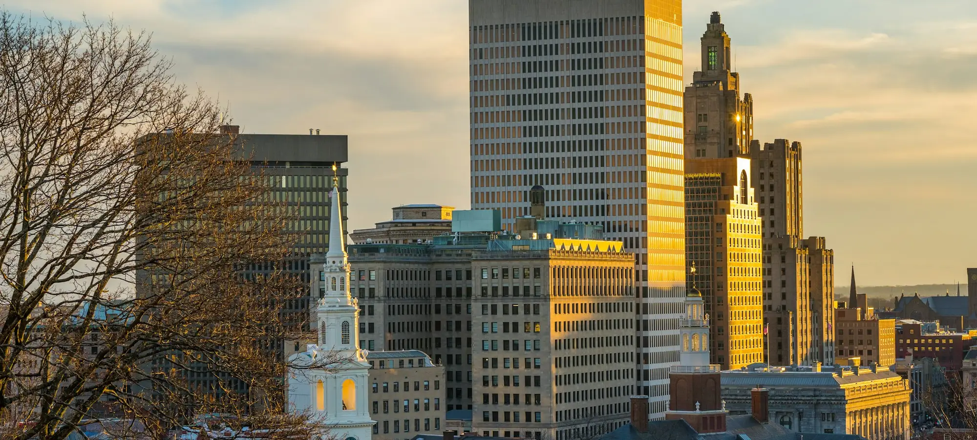 Downtown Providence, Rhode Island, skyline at golden hour