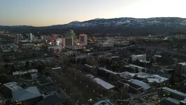 Downtown Reno, Nevada, with mountains in the distance