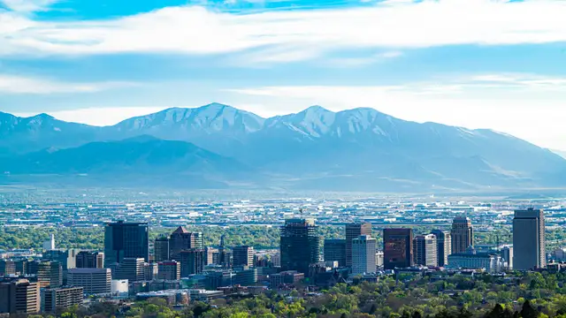 Salt Lake City skyline with the Wasatch Range behind it