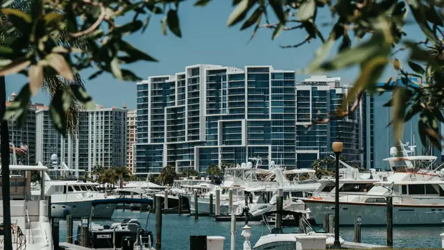 Sarasota bayfront marina and downtown towers