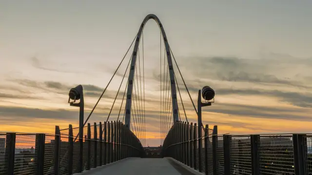 University District Gateway Bridge in Spokane at sunset