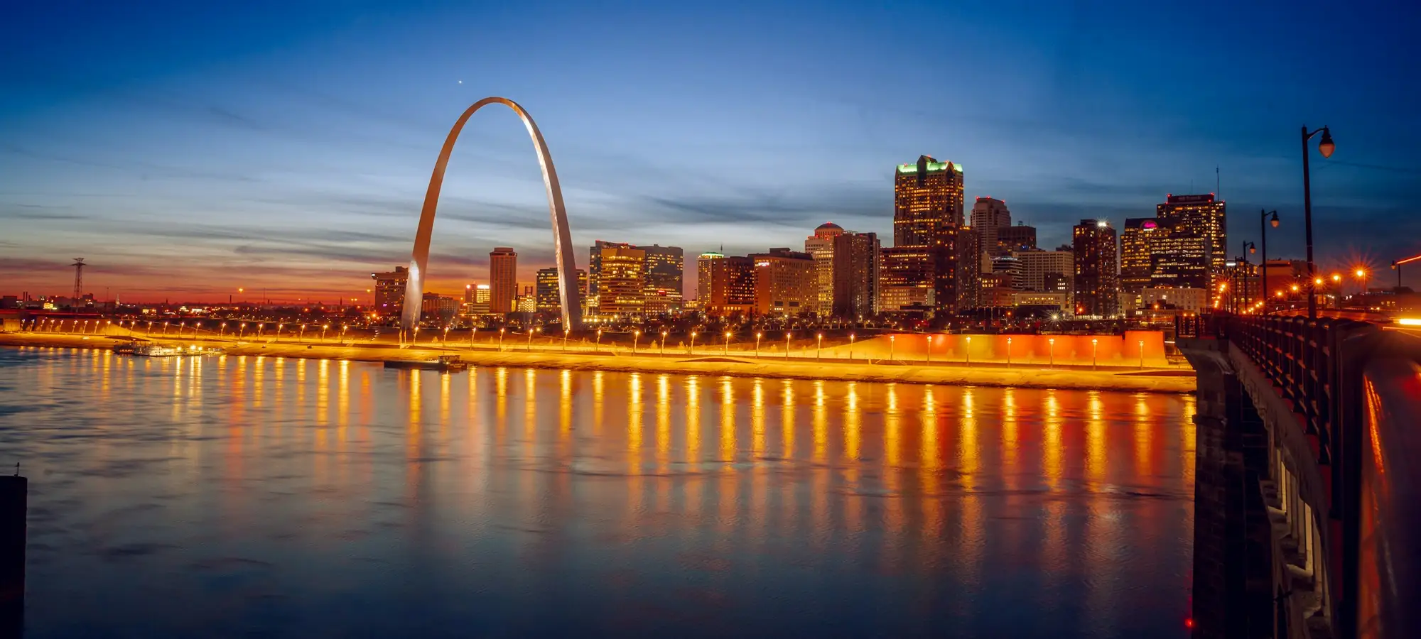 St. Louis skyline and the Gateway Arch at night