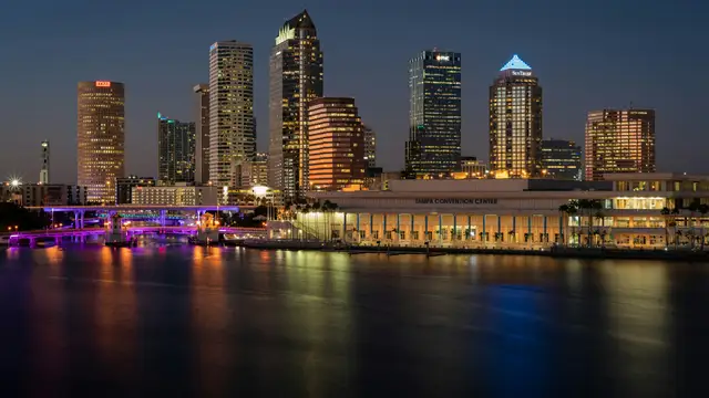 Downtown Tampa skyline across the water at night