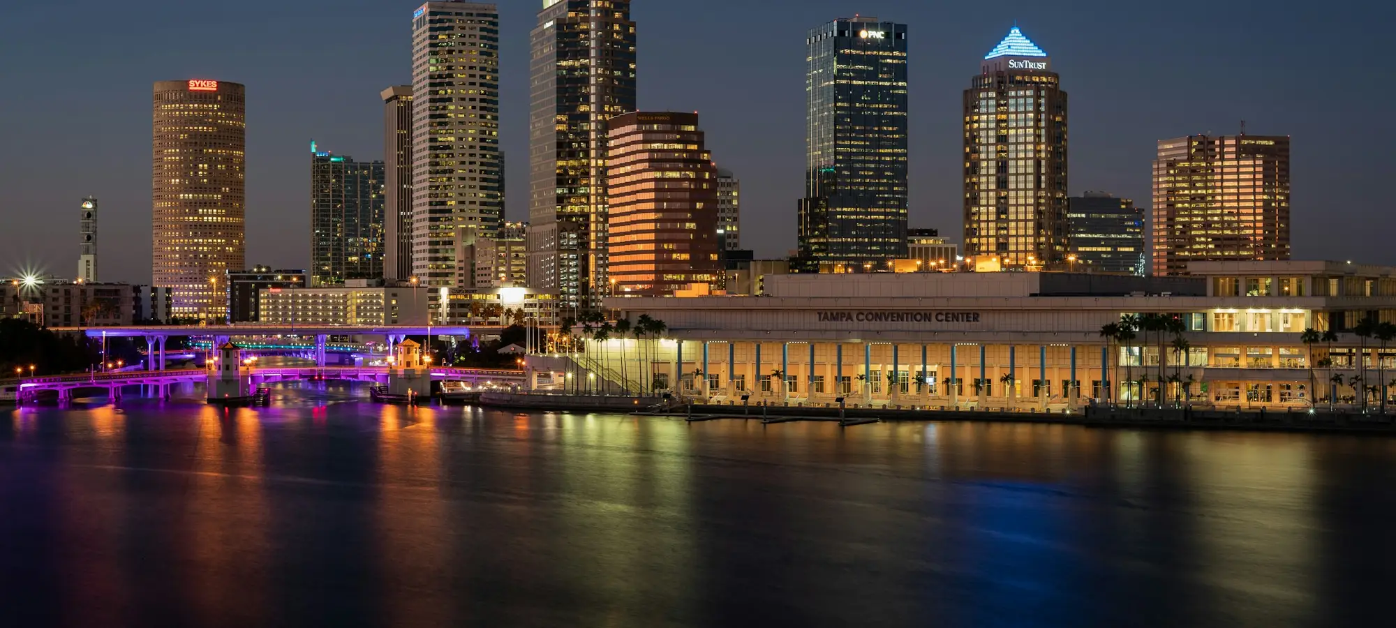 Downtown Tampa skyline across the water at night