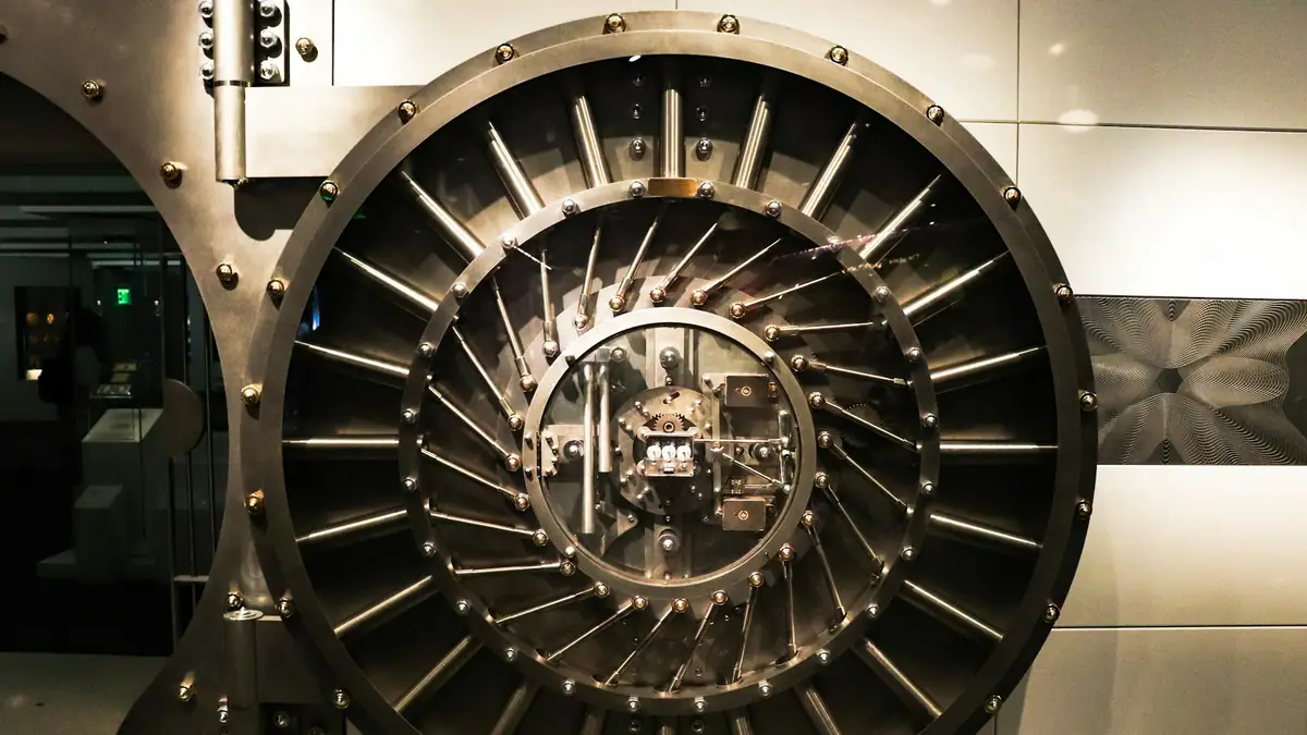 Round steel bank vault door
