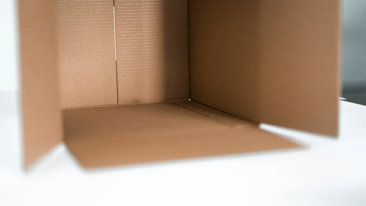 An open, empty cardboard box