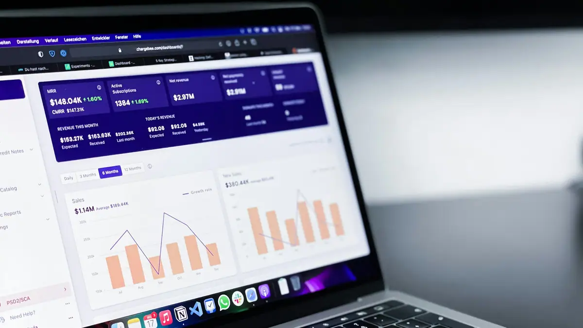 Revenue dashboard open on a laptop