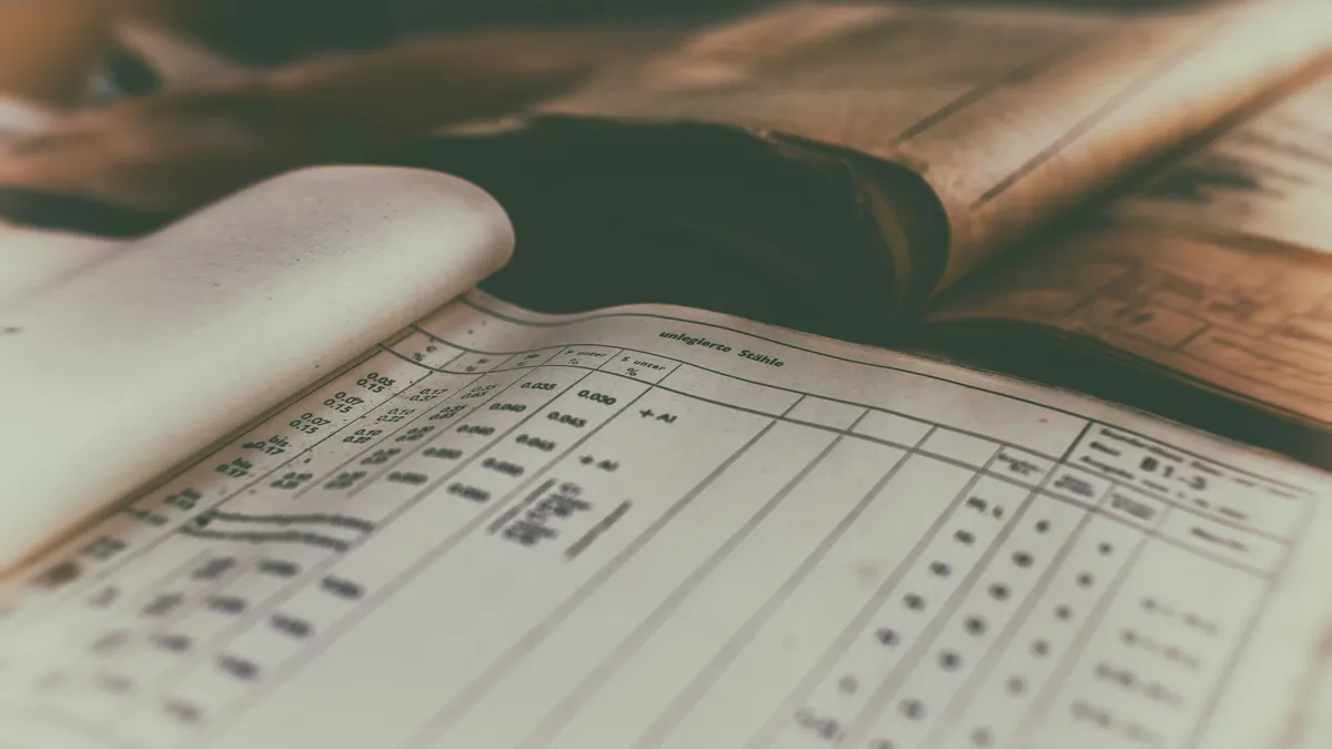 Close-up of a printed ledger with columns of figures