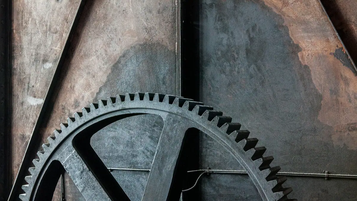 Close-up of a large industrial gear wheel