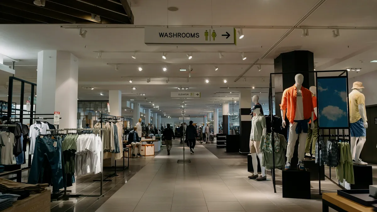 Department store floor with clothing displays