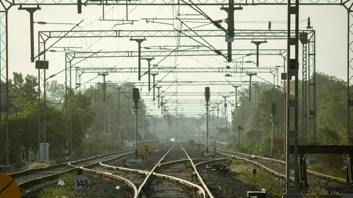 Railway tracks converging at a junction